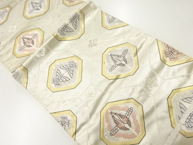 JAPANESE KIMONO / ANTIQUE FUKURO OBI / WOVEN SHOKKO & CRANES